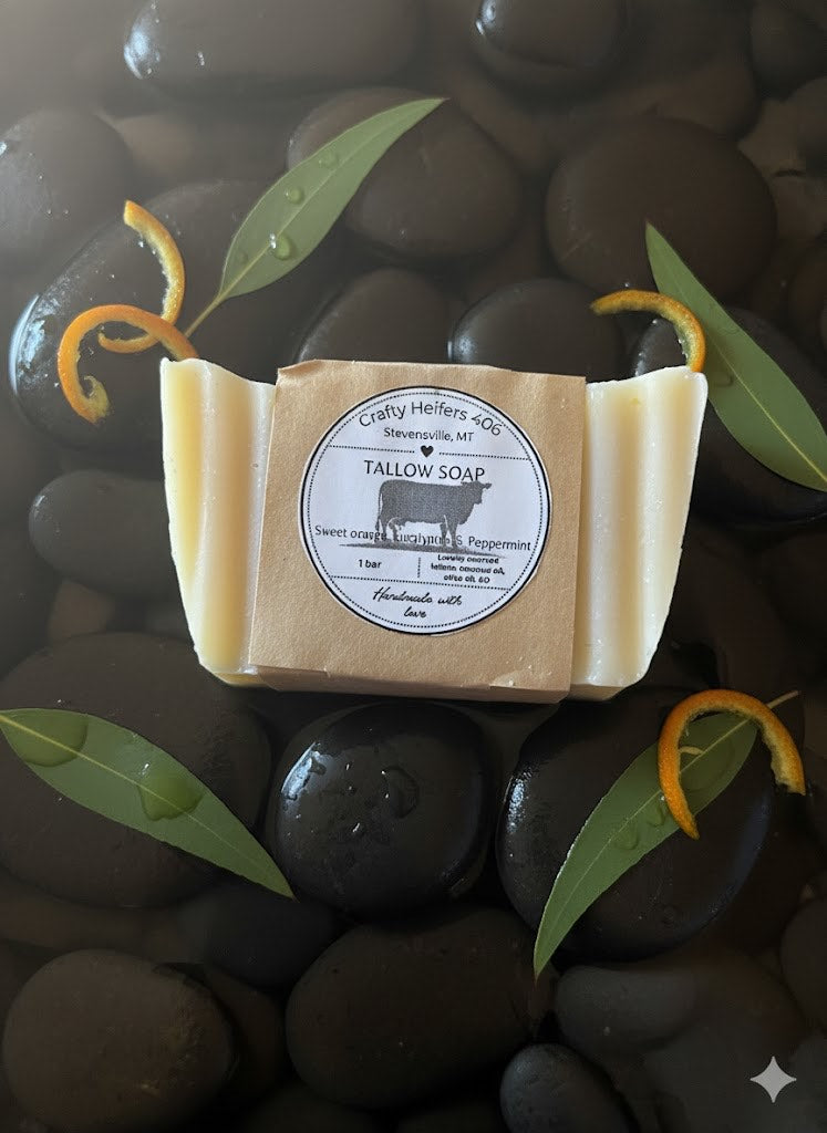 Tallow Soap - Sweet Orange, Eucalyptus and Peppermint (4 oz)